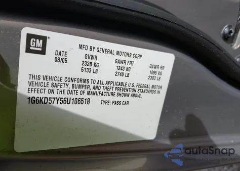 2006 Cadillac Dts Standard from USA, damaged, VIN 1G6KD57Y56U106518